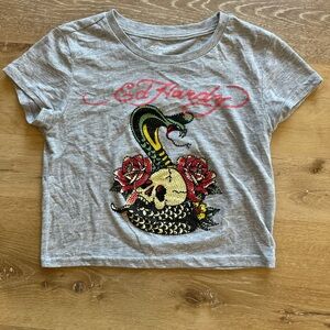 Ed Hardy baby Tee with Skull, Roses & Green Snake Graphic